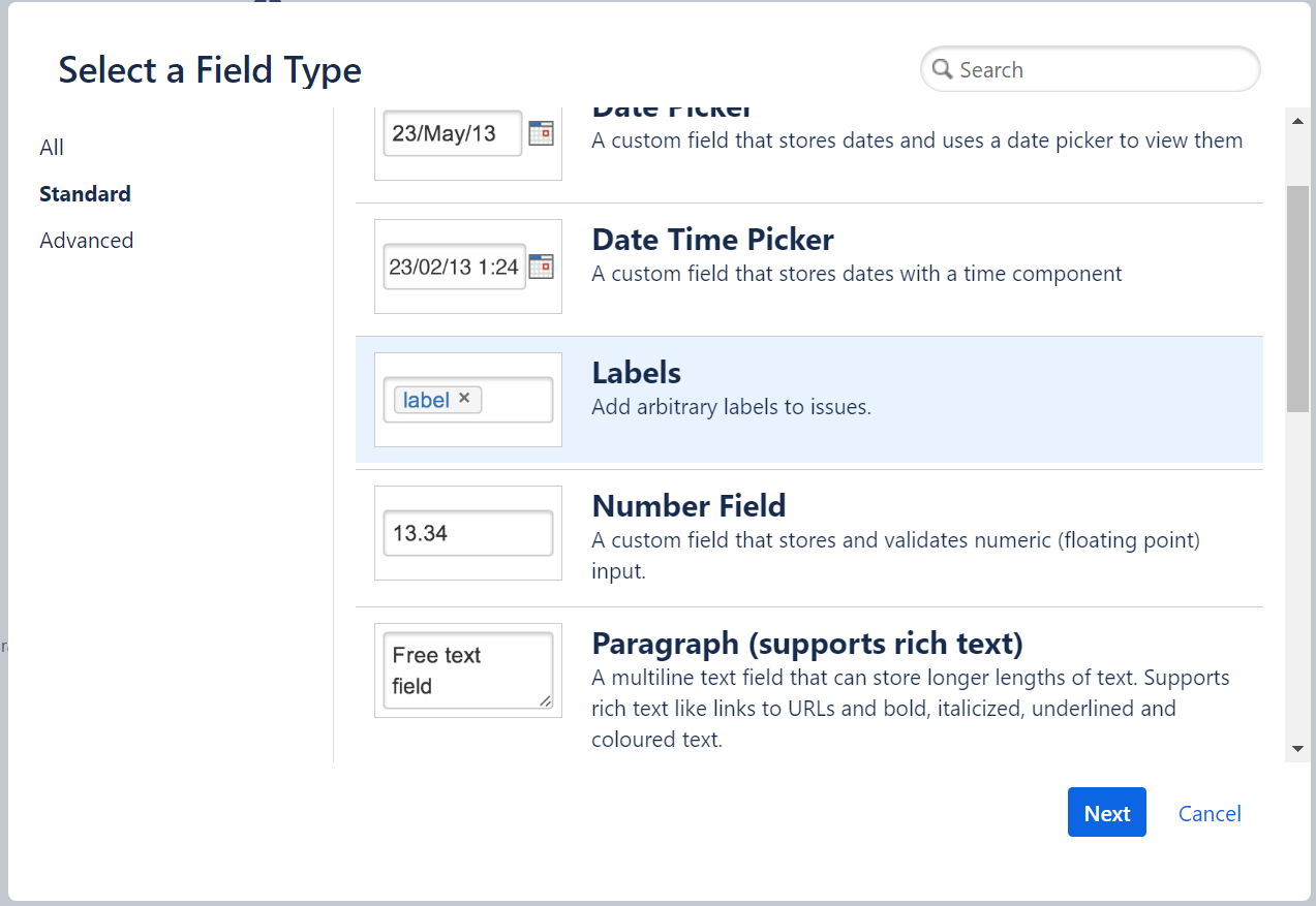 Custom labels settings