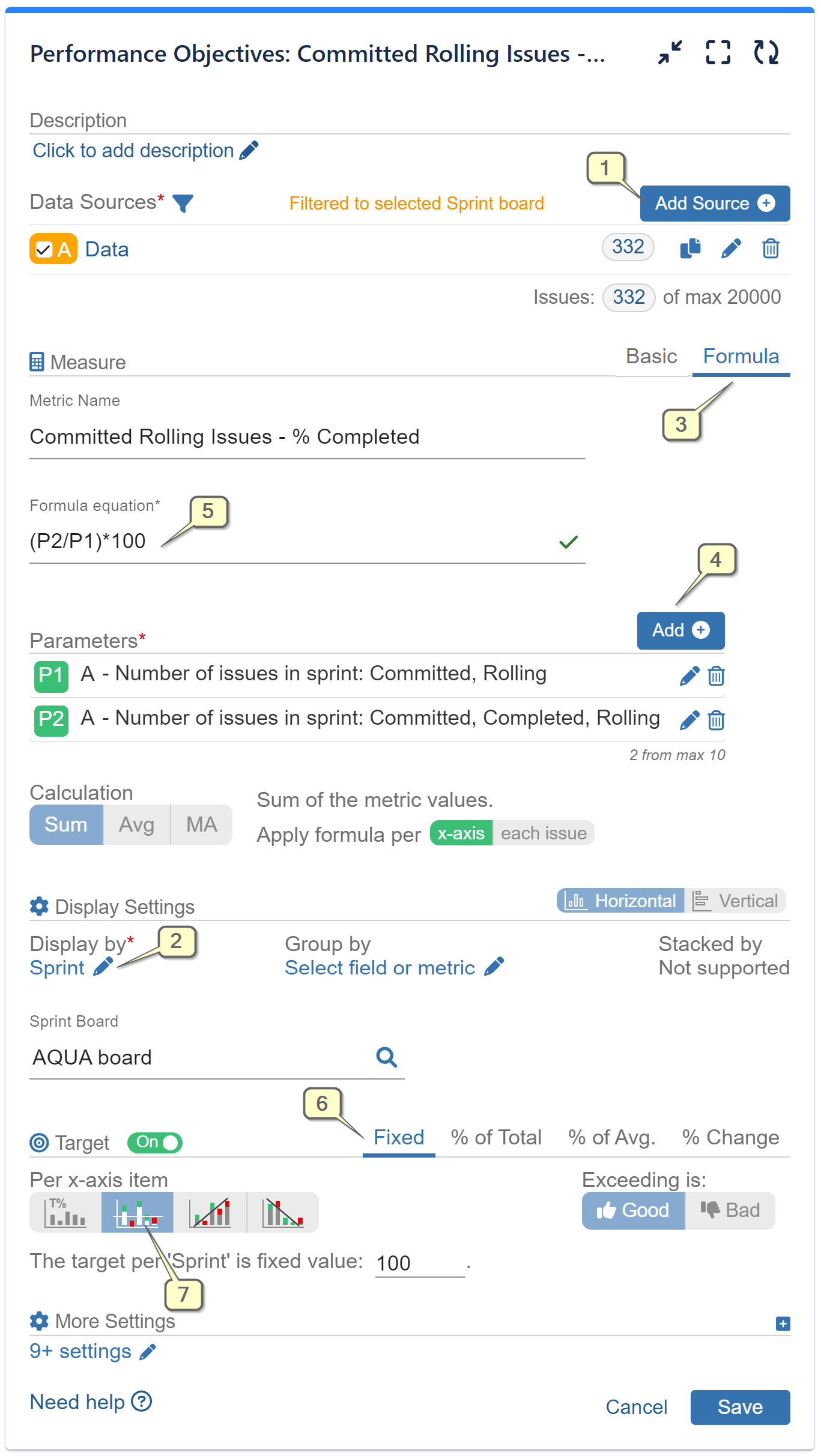 Committed Rolling Issues report configuration screen