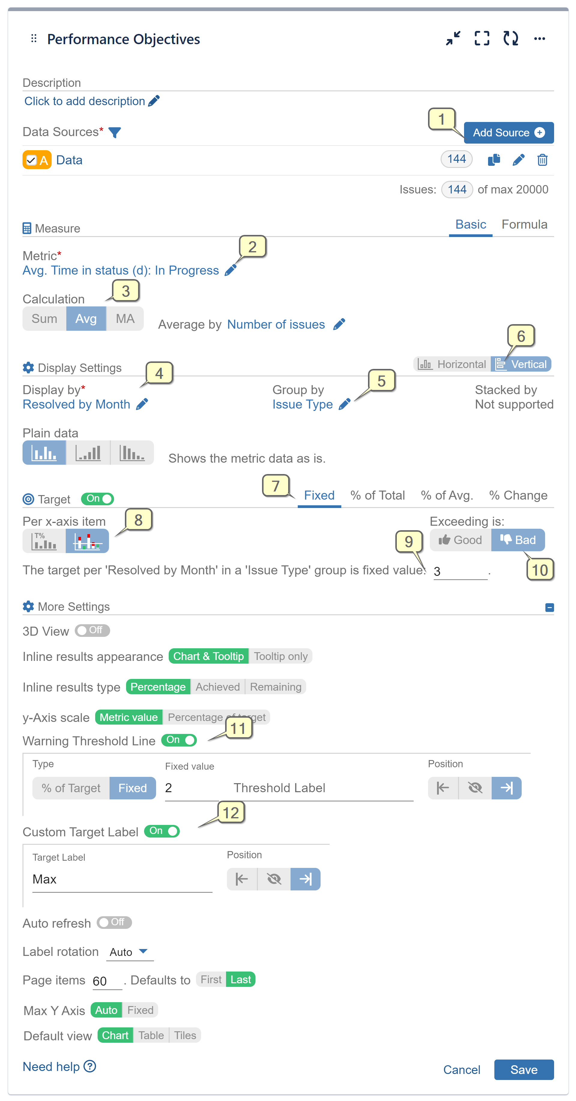 Cycle Time report configuration screen