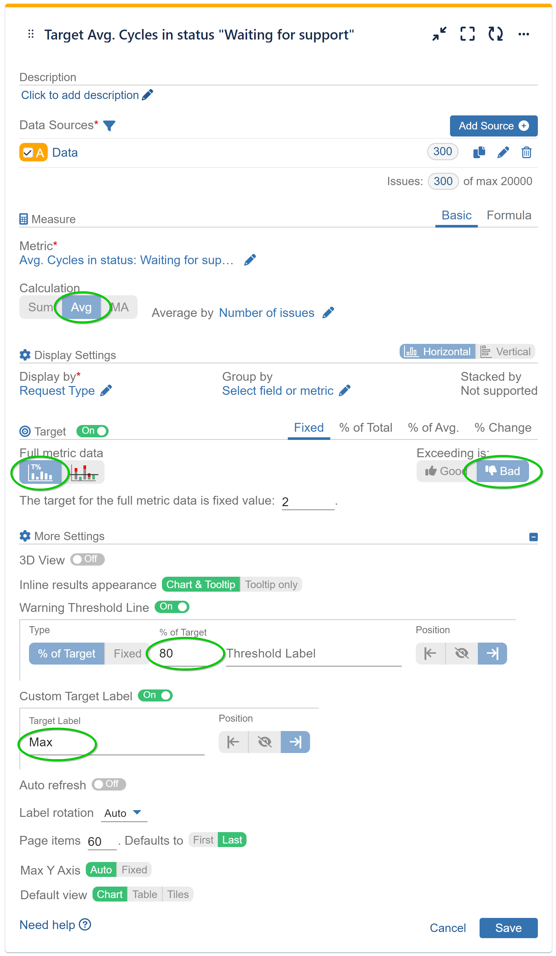 Average cycles in Status report settings