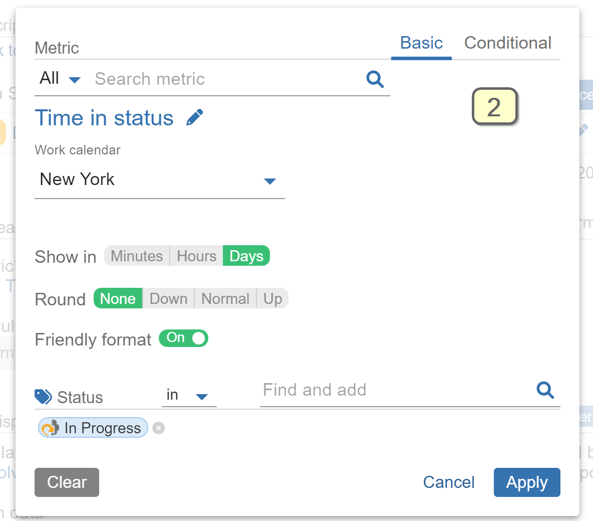 Time in status metric settings