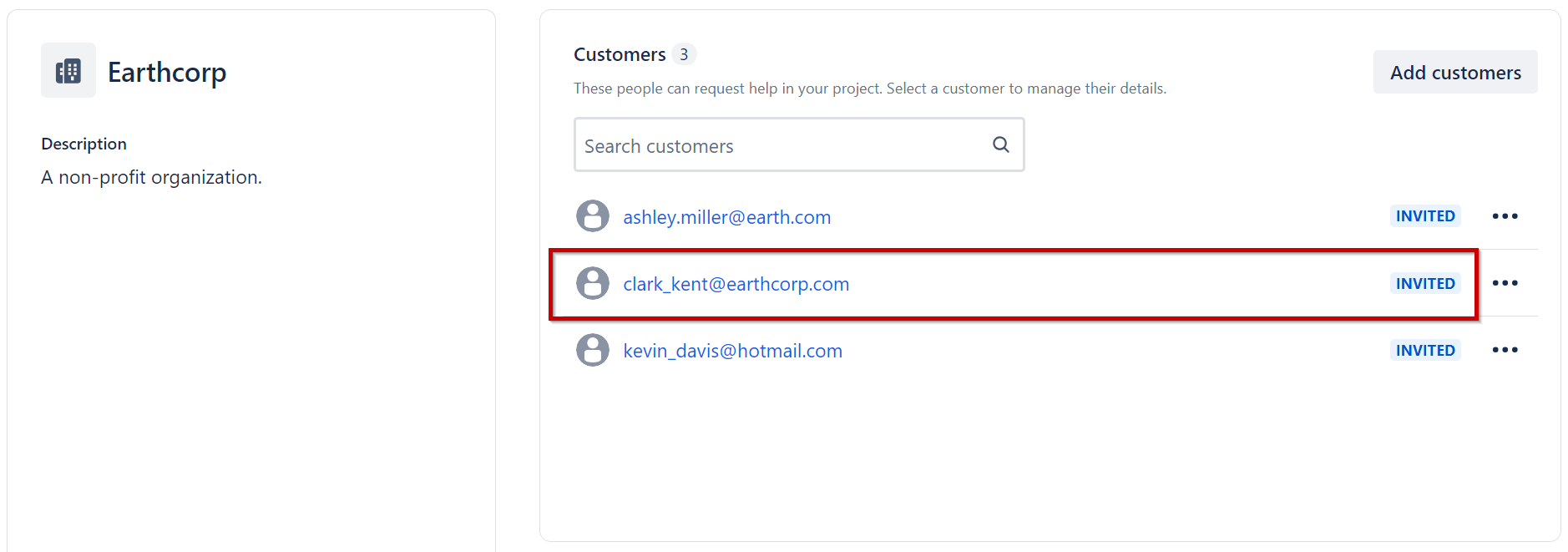 Customers settings in Jira