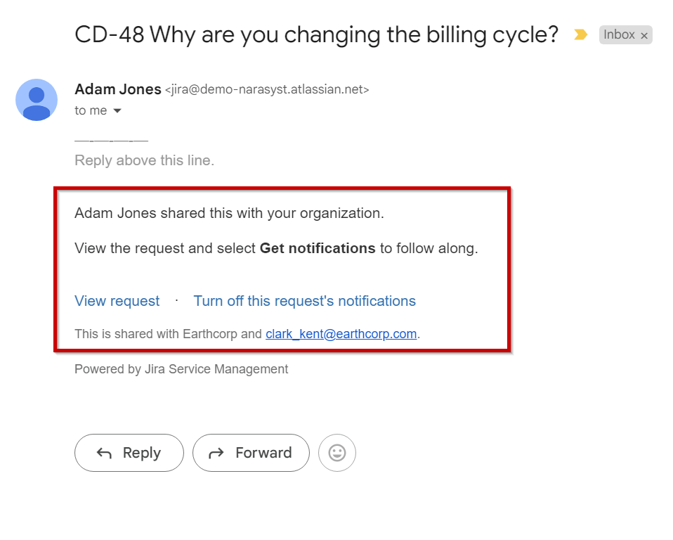 email confirmation of raised request