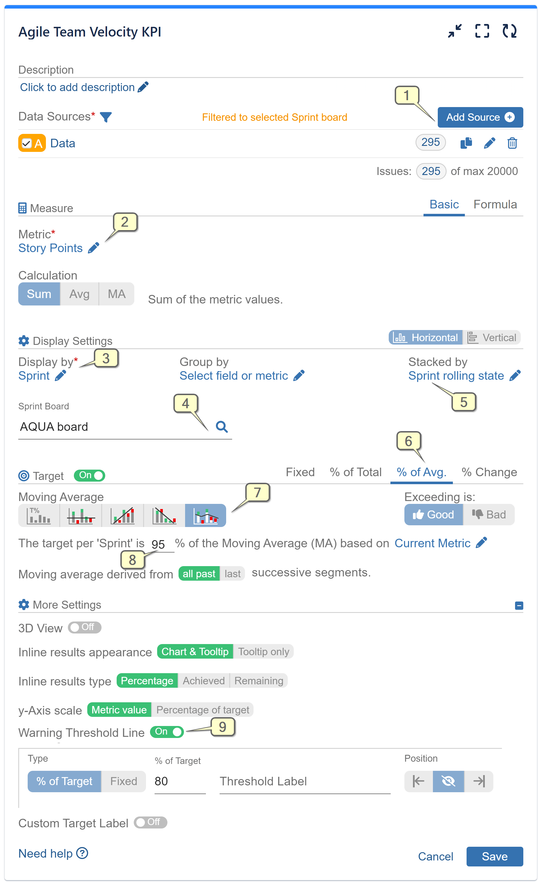 Agile team velocity report settings