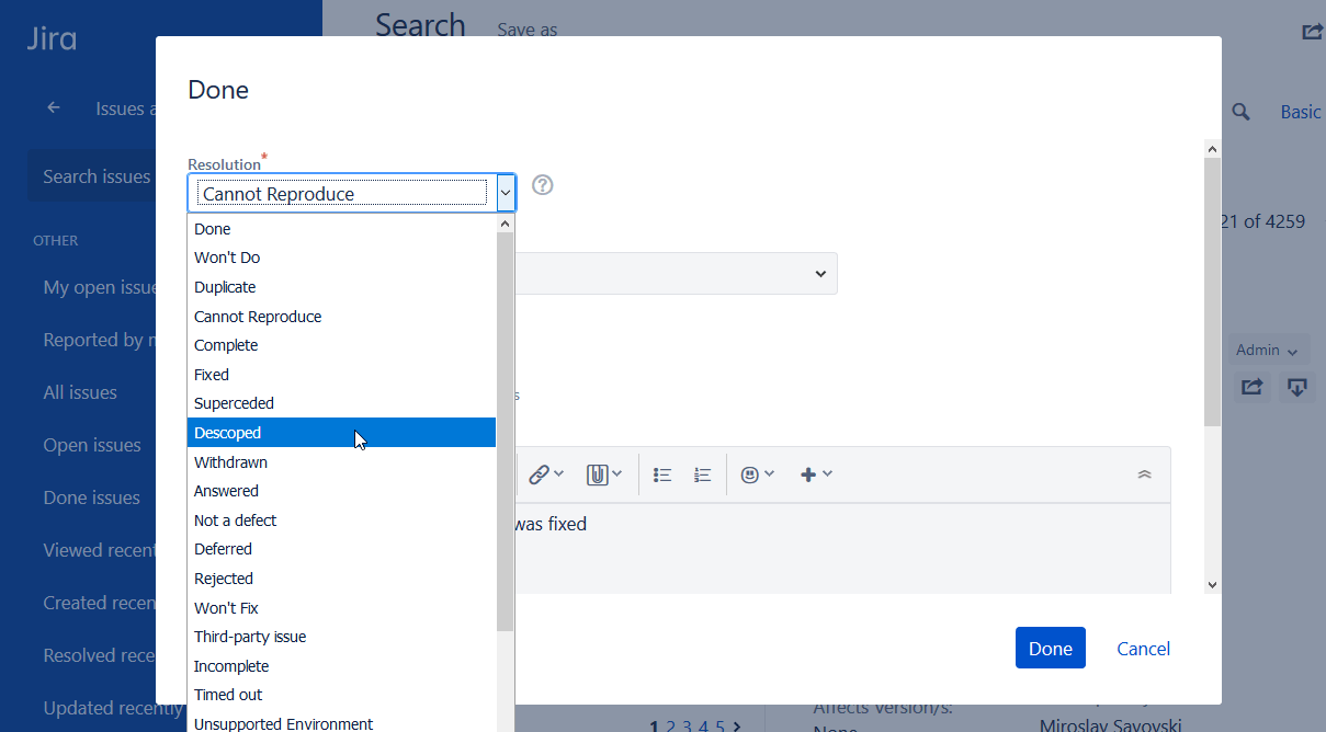 Resolution settings in Jira