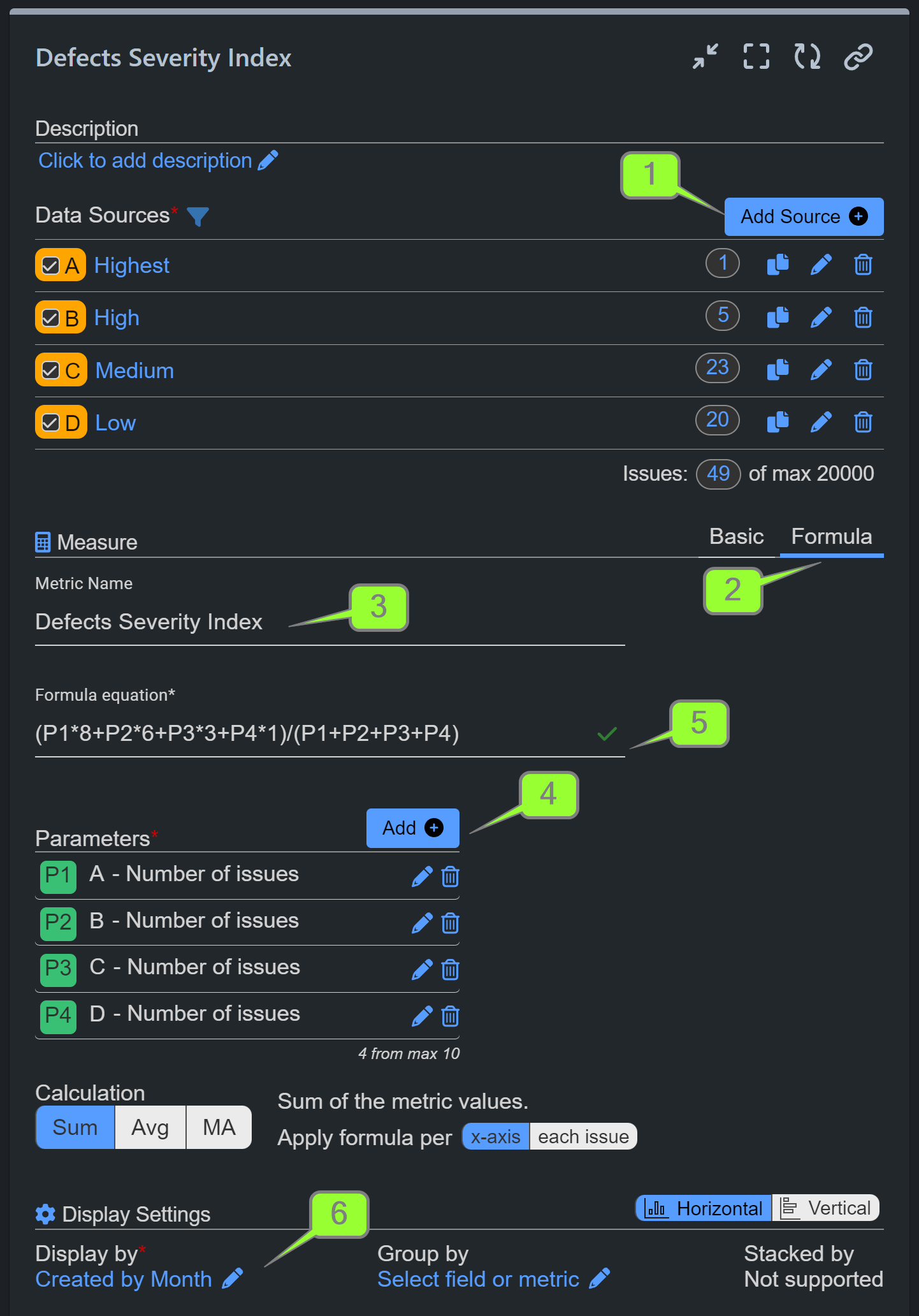 Defects Severity Index Report Configuration screen