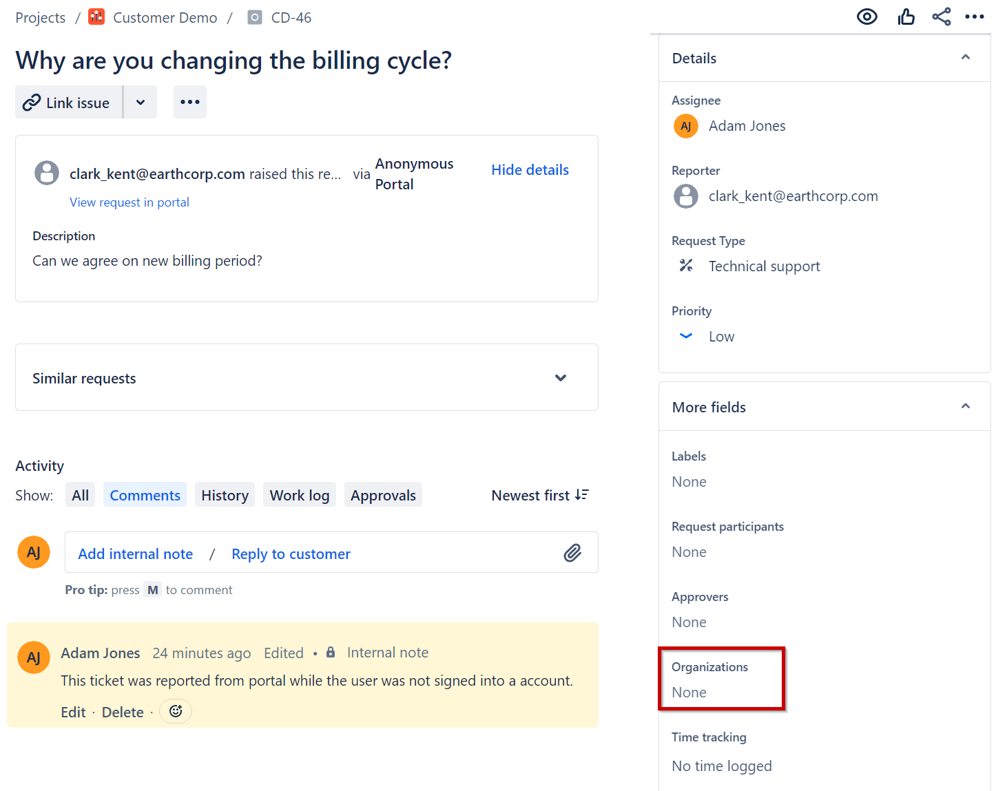 Jira request issue screen