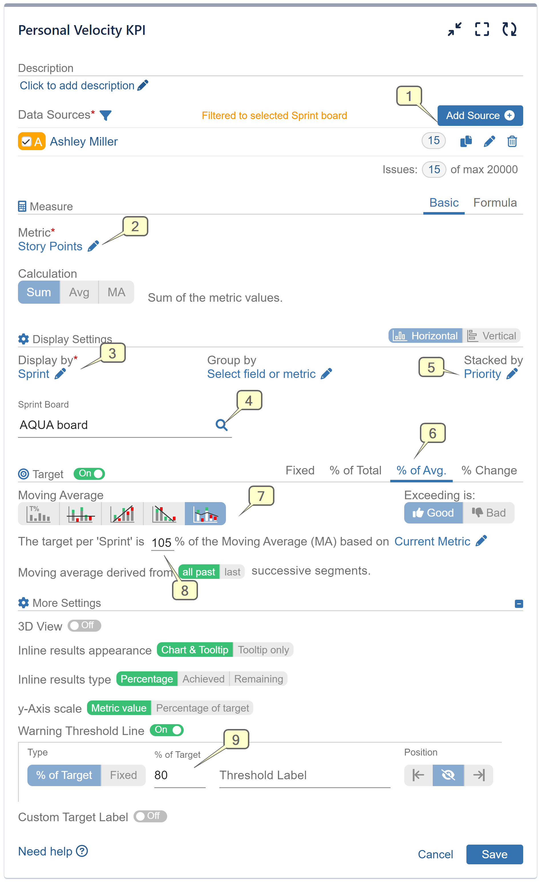 Personal velocity report settings
