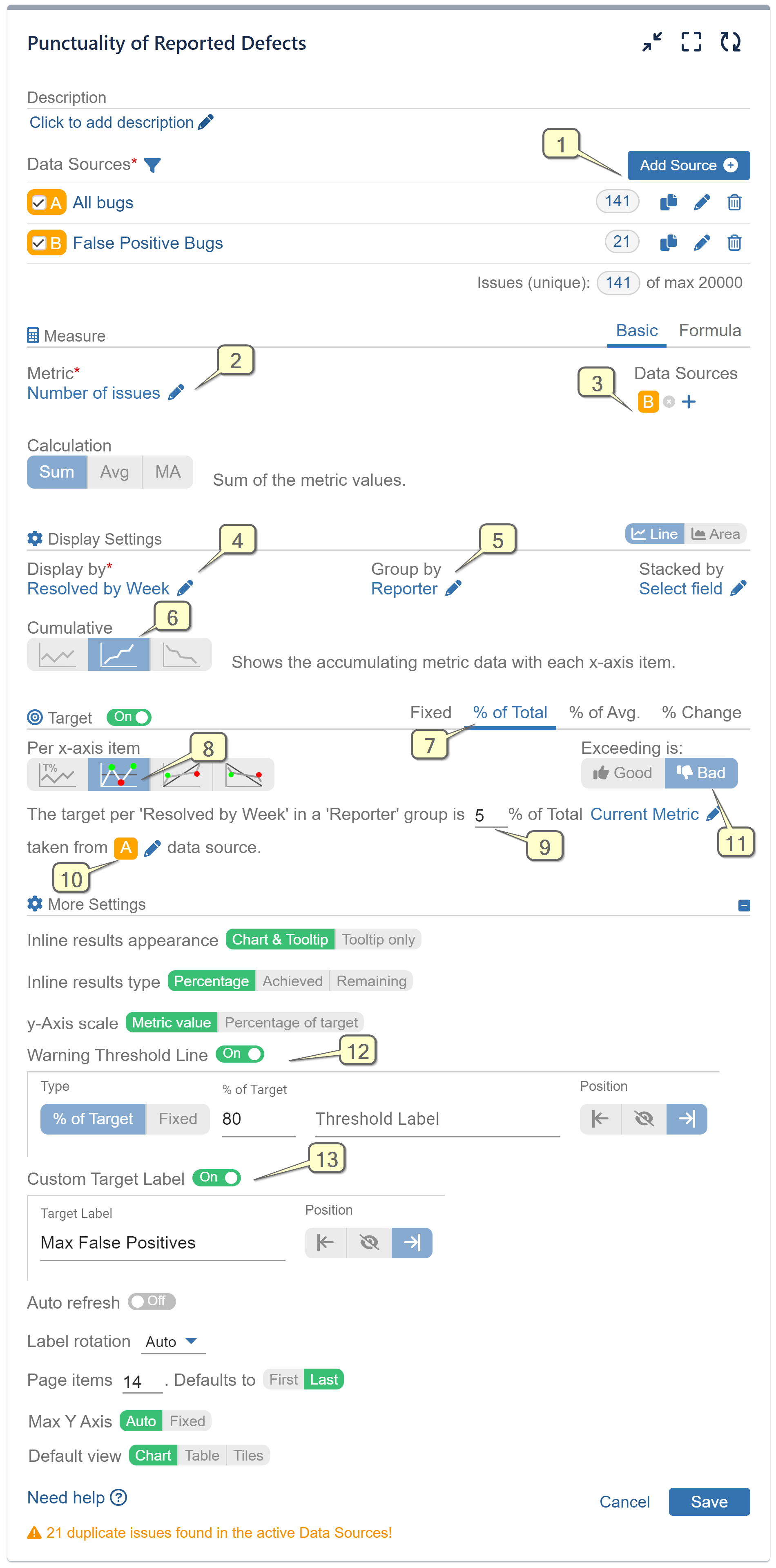 Punctuality of Reported Defects report settings