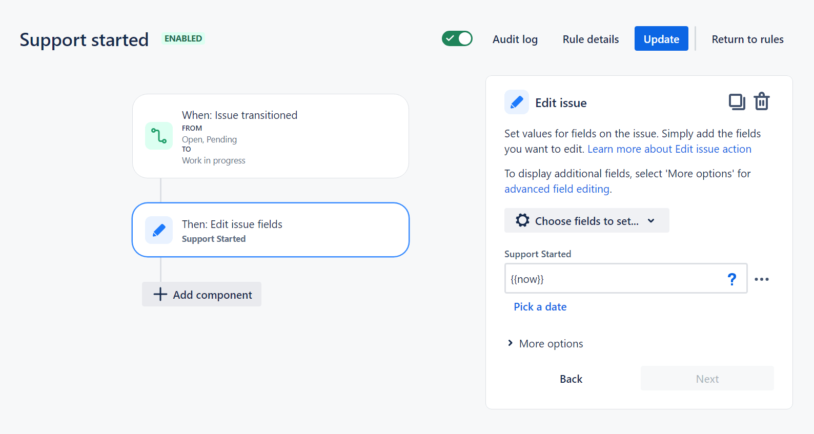 Automation trigger settings